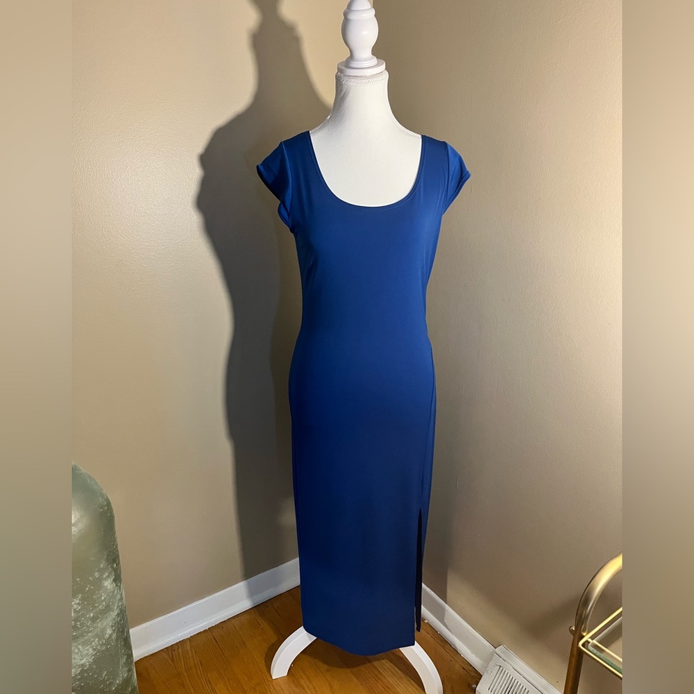 Body Central Royal Blue Cap Sleeve Split Bodycon Dress Stretchy‎